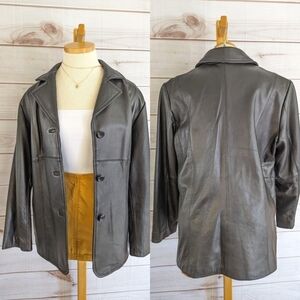 M. Julian Leather Button Down Moto Jacket in Jet Black Size 1X